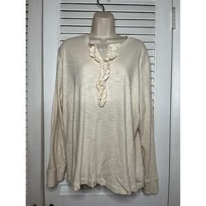 Chaps 100% cotton beige ruffle trim t‎ shirt 2X Excellent Nice banded cuffs